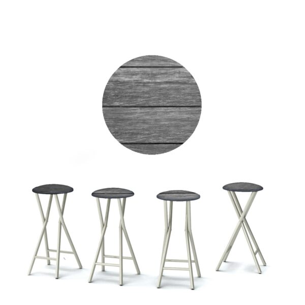 Grey Wood Portable Pop-Up Bar - 30" Padded Bar Stools - Set of 4 (Closeout)